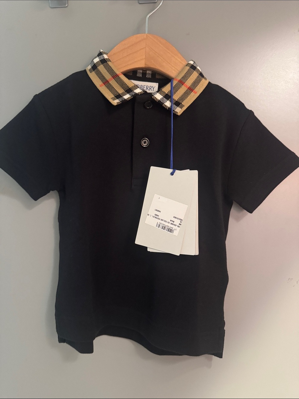 Burberry Black Polo with Beige Check Collar
